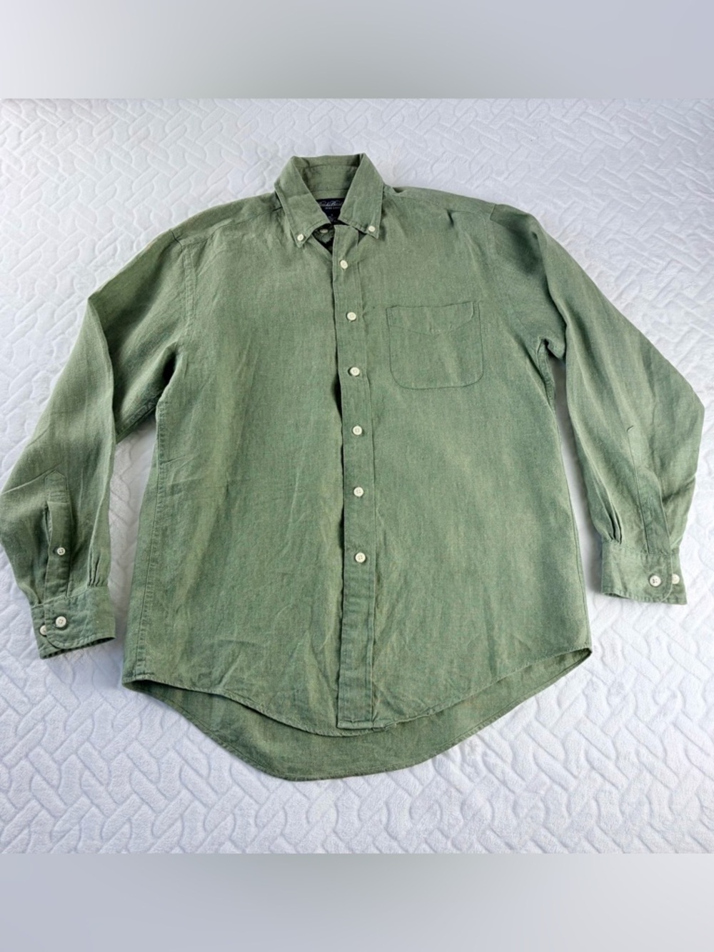 Vintage 8Os 90s Brooks Brothers 100% Irish Linen shirt Size S Made in Hong Kong